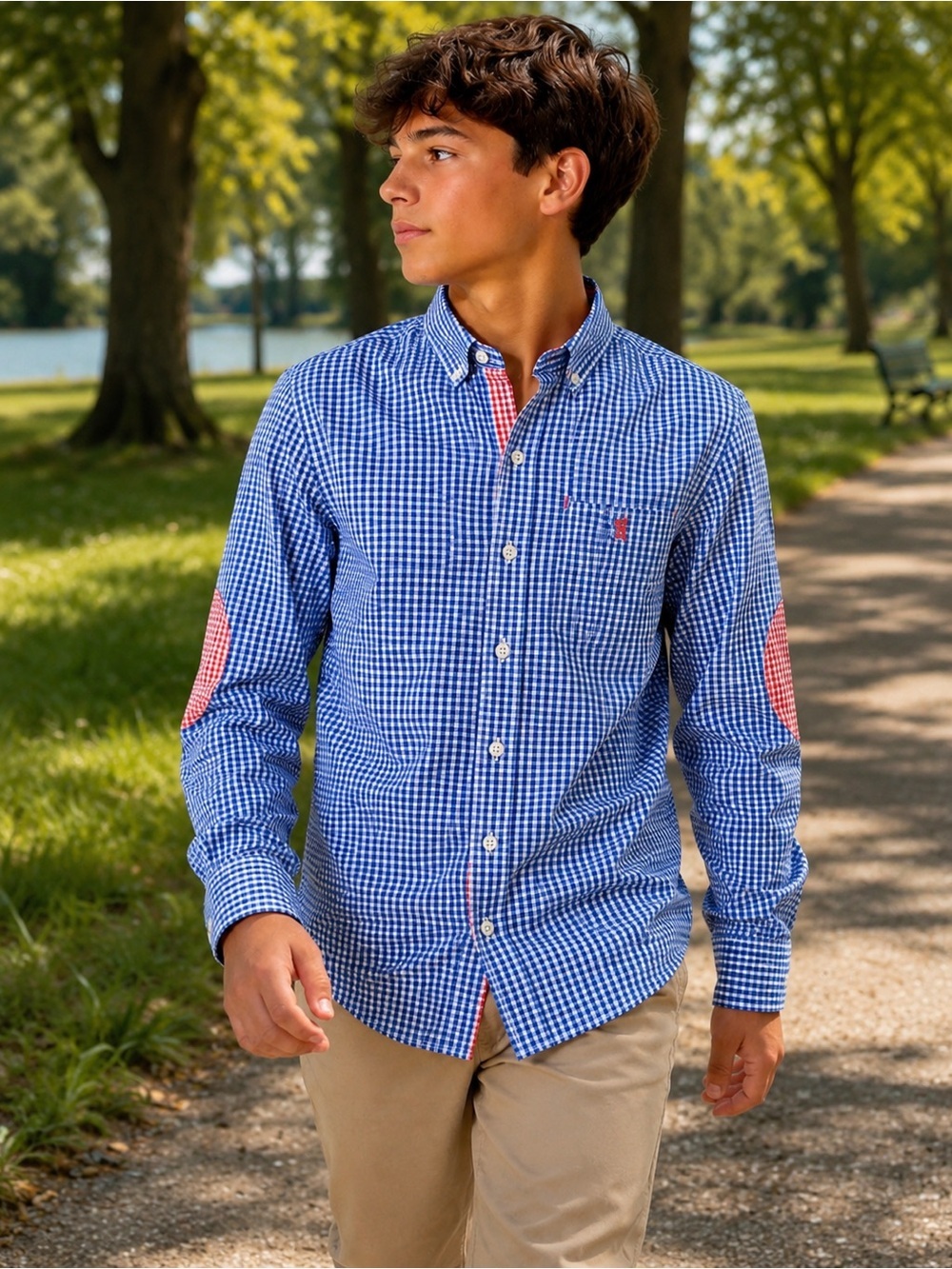 Shirt button down 12T kid long sleeves Vicomte A‎ blue orange